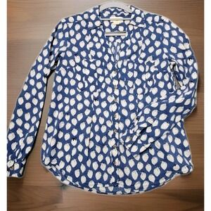 Anthropologie Maeve Womens Blouse 0 Blue Strawberry Print Rayon Button Front